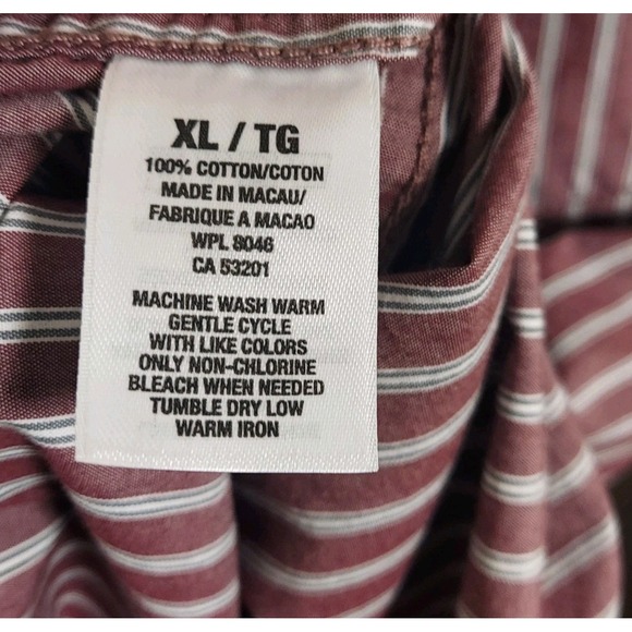 Aeropostale Men's Size XL Shirt Long Sleeve Button Up Maroon & White Striped - Picture 8 of 9